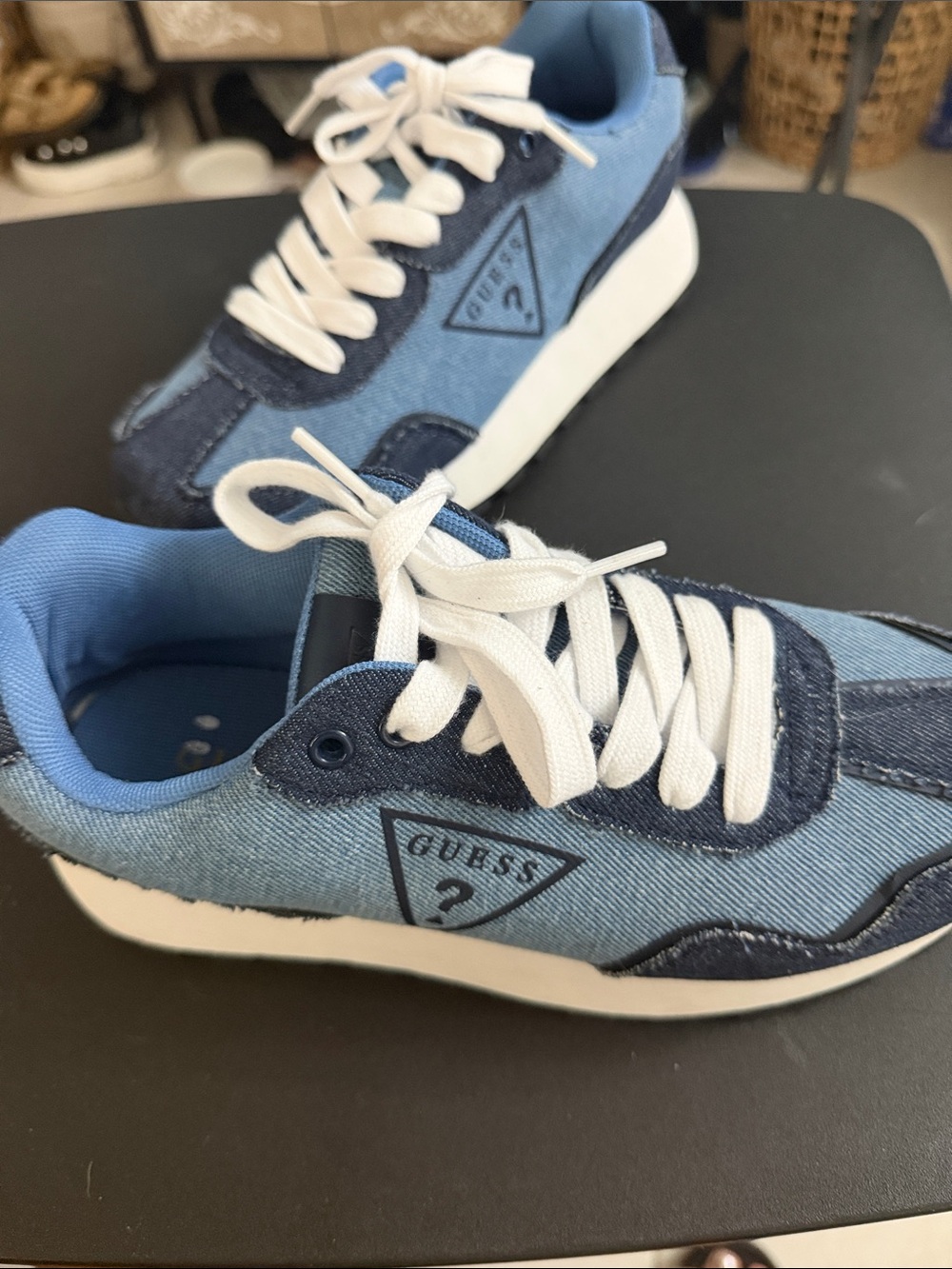 GUESS Kids Light and Dark Blue Denim Lace-Up Sneakers